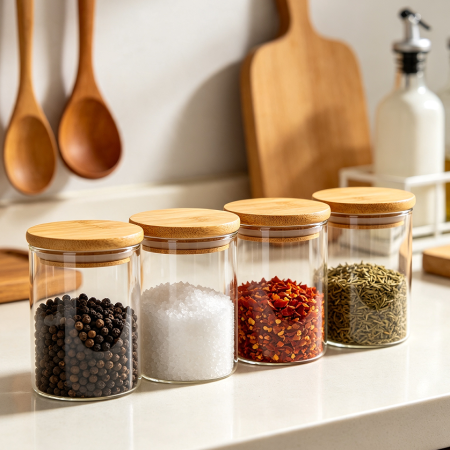 Clear Glass Spice Jars With Bamboo Lids